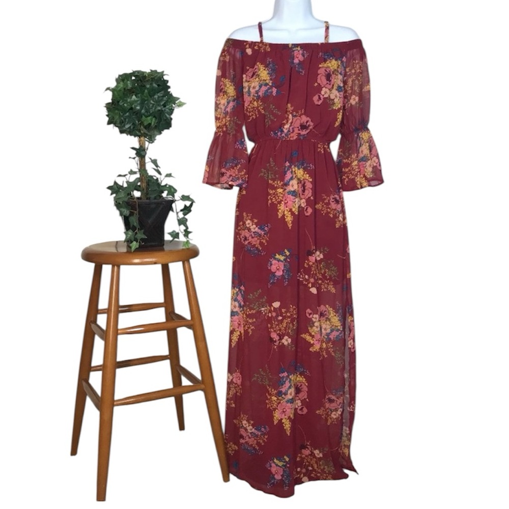 As U Wish Floral Off-the-Shoulder Maxi Dress Fairycore | X-Small